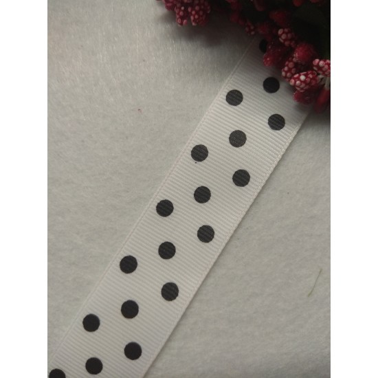 Лента репсовая 2,5 см в горох цв. белый, цена за 1 м